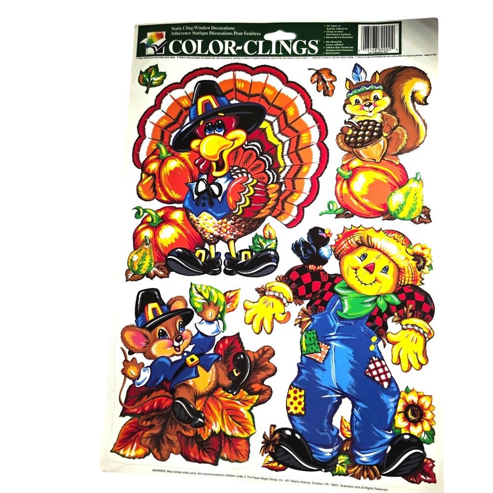 Window Clings Thanksgiving Fall Turkey Scarecrow Reusable anthropomorphic